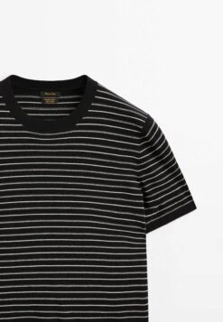 Massimo Dutti Short Sleeve With Irregular Stripes - Print T-Shirt - Dark Blue -Massimo Dutti Shop b44f5456cf5f45bba14aa63b8ac9343d