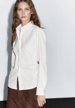 Massimo Dutti STRETCH FITTED LONG SLEEVE - Button-down Blouse - White
