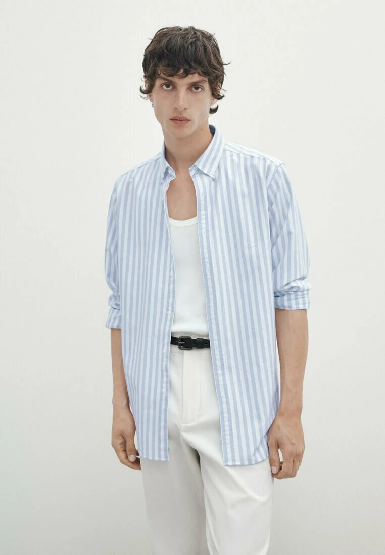 Massimo Dutti Soft Wash Regular Fit Striped Oxford - Shirt - Blue 3 Massimo Dutti Soft Wash Regular Fit Striped Oxford - Shirt - Blue