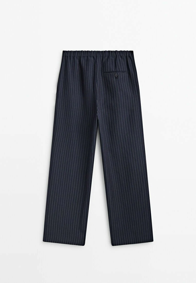 Massimo Dutti Striped With Elasticated Waistband And Darts- Trousers - Dark Blue 4 Massimo Dutti Striped With Elasticated Waistband And Darts- Trousers - Dark Blue - Image 2