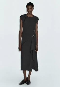 Massimo Dutti MIDI WITH BROOCH DETAIL - Day Dress - Dark Grey