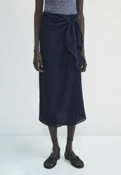 Massimo Dutti Waffle Midi - Wrap Skirt - Blue