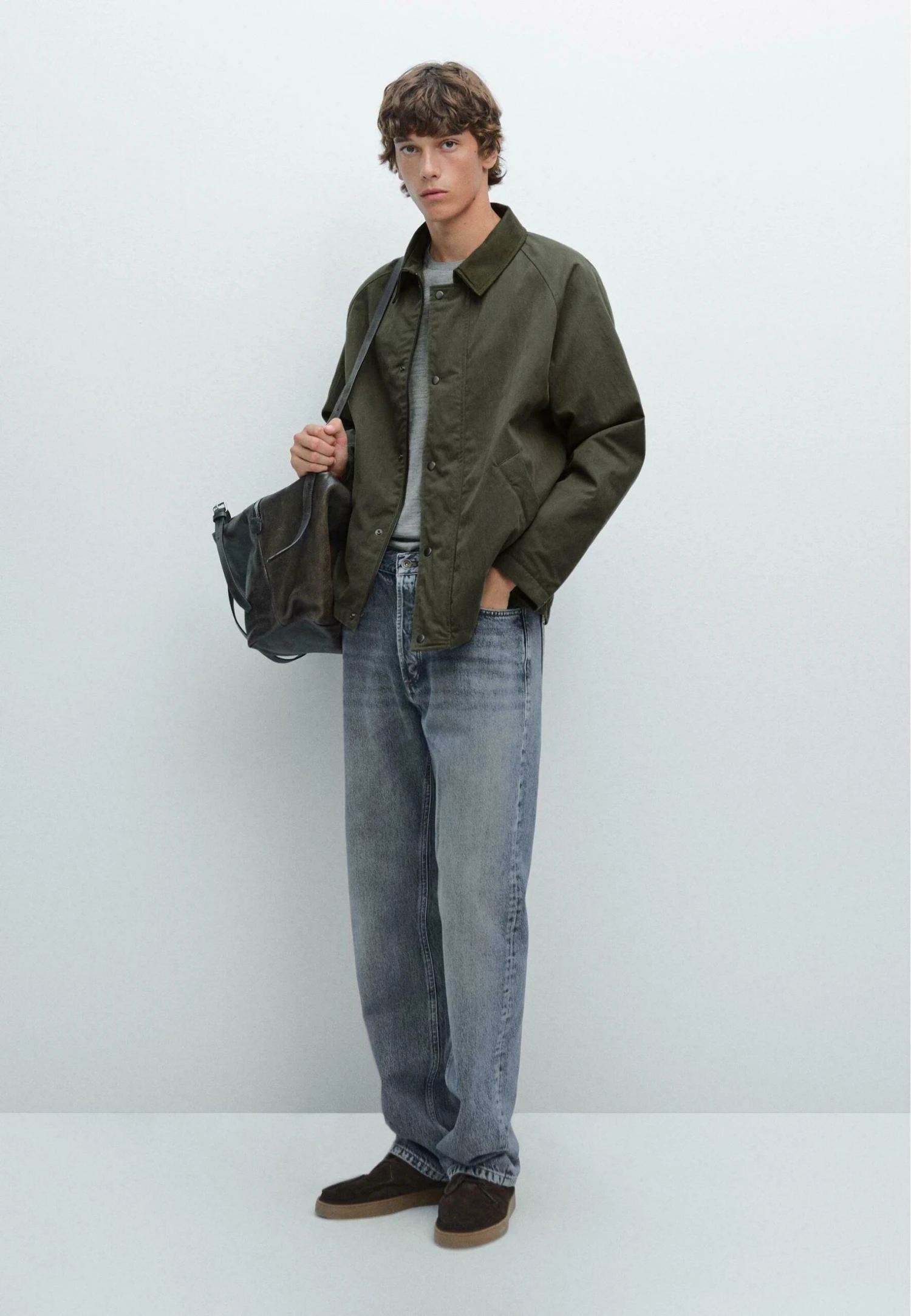 Massimo Dutti CONTRAST COLLAR WITH BUTTONS - Light Jacket - Mottled Dark Green 4 Massimo Dutti CONTRAST COLLAR WITH BUTTONS - Light Jacket - Mottled Dark Green - Image 2