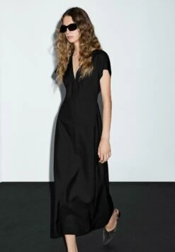 Massimo Dutti MIDI V-NECK - Day Dress - Black -Massimo Dutti Shop b5725f8d7d3d449782b662dff553f328