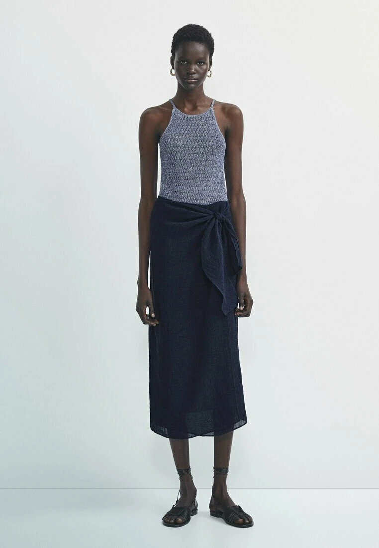 Massimo Dutti Waffle Midi - Wrap Skirt - Blue 4 Massimo Dutti Waffle Midi - Wrap Skirt - Blue - Image 2