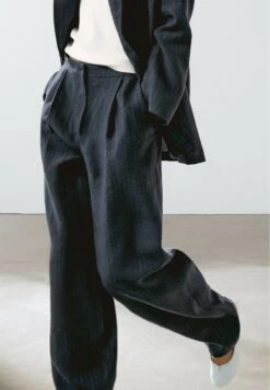 Massimo Dutti PINSTRIPE - Trousers - Dark Blue