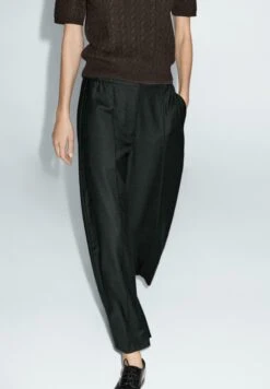 Massimo Dutti BARREL FIT WITH ELASTICATED WAISTBAND - Trousers - Black