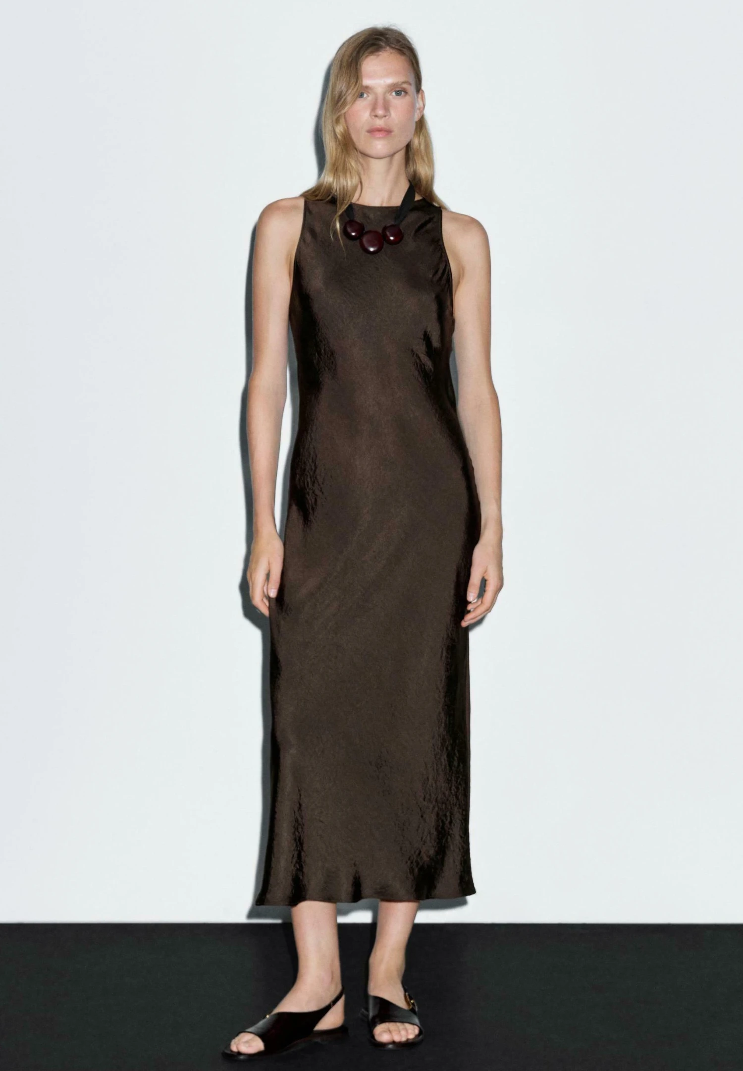 Massimo Dutti LONG HALTER NECK - Day Dress - Mottled Dark Brown 3 Massimo Dutti LONG HALTER NECK - Day Dress - Mottled Dark Brown