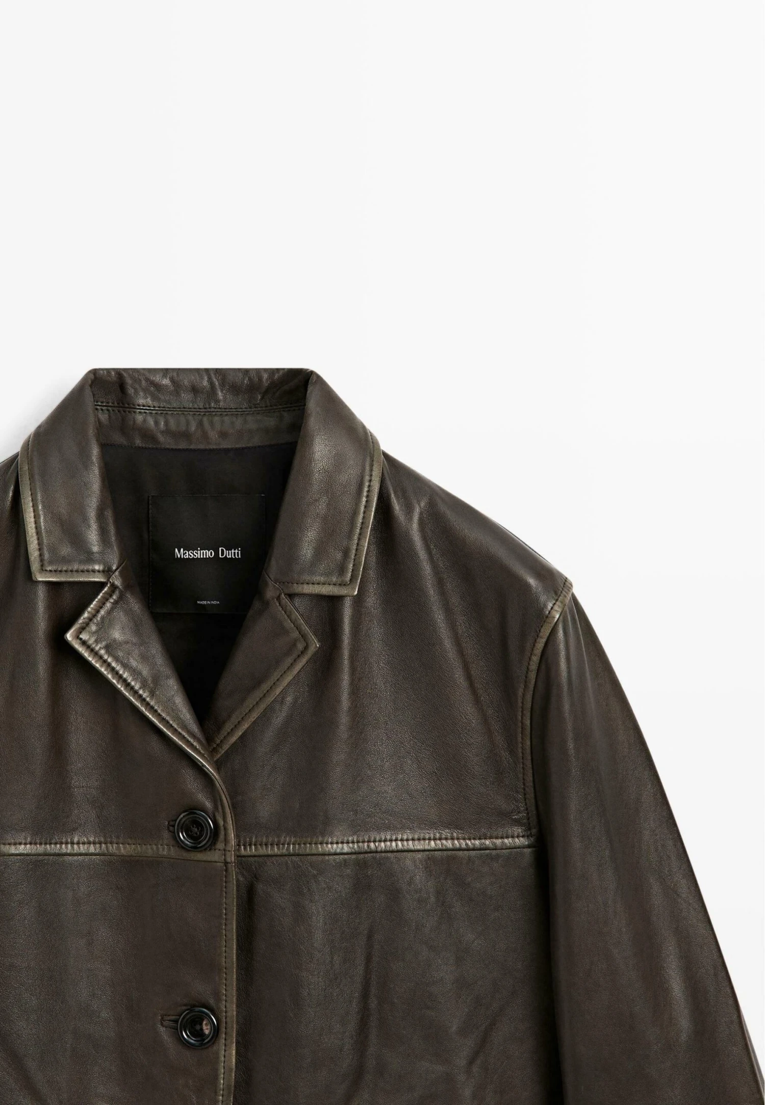 Massimo Dutti WITH LAPEL COLLAR - Leather Jacket - Mottled Dark Green 11 Massimo Dutti WITH LAPEL COLLAR - Leather Jacket - Mottled Dark Green - Image 9