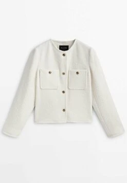 Massimo Dutti Textured Cropped With Golden Buttons - Summer Jacket - Beige -Massimo Dutti Shop b7bae9004a3a42b78b8f1dbaa0bb69fc