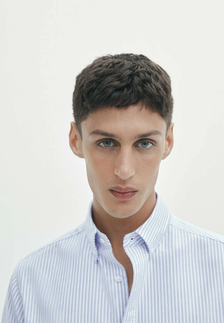 Massimo Dutti Soft Wash Regular Fit Striped Oxford- Shirt - Light Blue 7 Massimo Dutti Soft Wash Regular Fit Striped Oxford- Shirt - Light Blue - Image 5