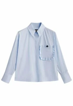 Massimo Dutti Studio - Poplin With Ruffled Pocket- Button-Down Blouse - Blue -Massimo Dutti Shop b812bf088d0842999251c54cacf6550f