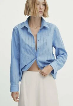 Massimo Dutti Wide Striped - Button-Down Blouse - Blue
