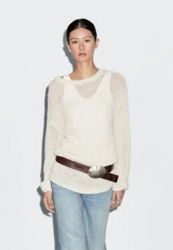 Massimo Dutti OVERSIZE OPENWORK WITH V-NECK - Jumper - Beige