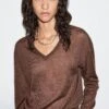 Massimo Dutti FINE SEMI-SHEER WITH V-NECK - Jumper - Brown