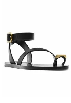 Massimo Dutti Slider With Metallic Piece- T-Bar Sandals - Black -Massimo Dutti Shop b8dd973bf2b042a3b12bf17a69715100