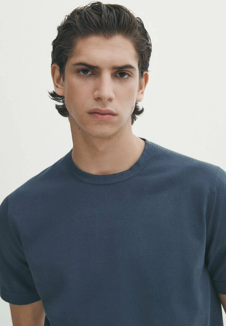 Massimo Dutti Short Sleeve - Basic T-Shirt - Mottled Dark Blue 6 Massimo Dutti Short Sleeve - Basic T-Shirt - Mottled Dark Blue - Image 4