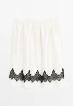 Massimo Dutti CONTRAST LACE-TRIMMED - A-line Skirt - White -Massimo Dutti Shop b920f391fc244db193a06337462c8060
