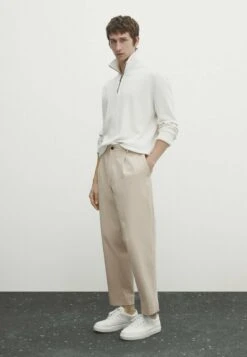 Massimo Dutti Textured Mock Neck With Zip - Jumper - Beige -Massimo Dutti Shop b92483cbeda641338f6be241d53a9b4d