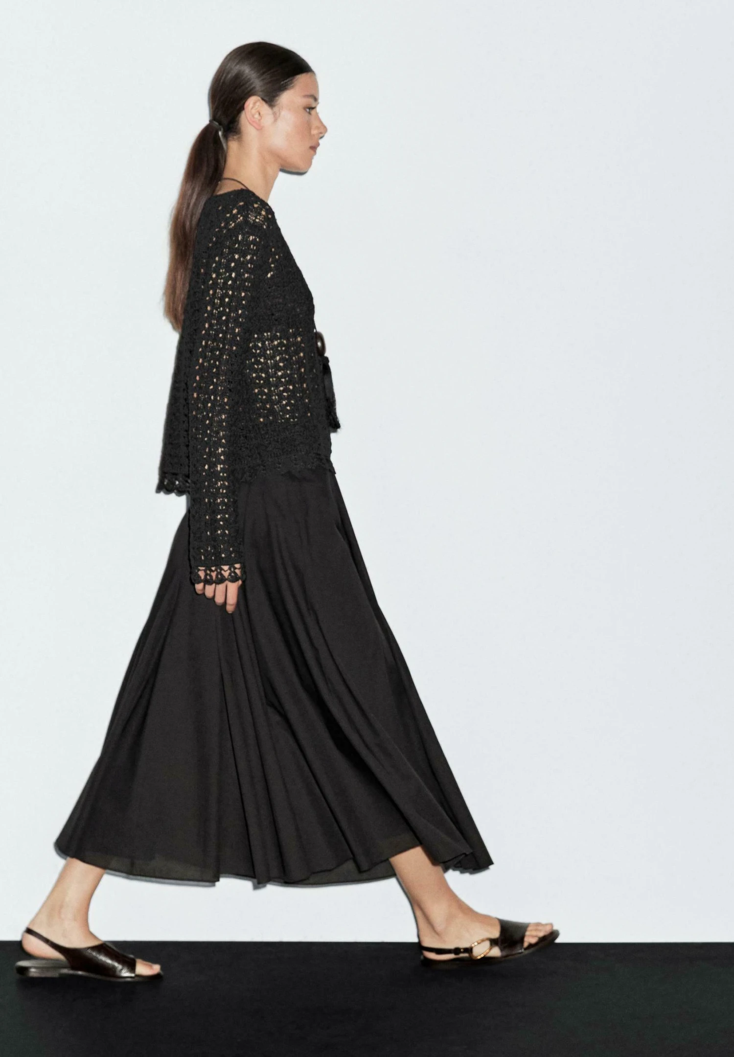 Massimo Dutti LONG FLARED - Maxi Skirt - Black 6 Massimo Dutti LONG FLARED - Maxi Skirt - Black - Image 4