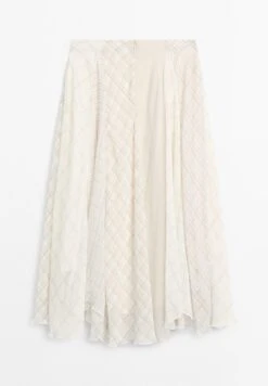 Massimo Dutti ASYMMETRIC CHECK MIDI - Maxi Skirt - White -Massimo Dutti Shop b97825f307fd431d85fa78b62fd8046f