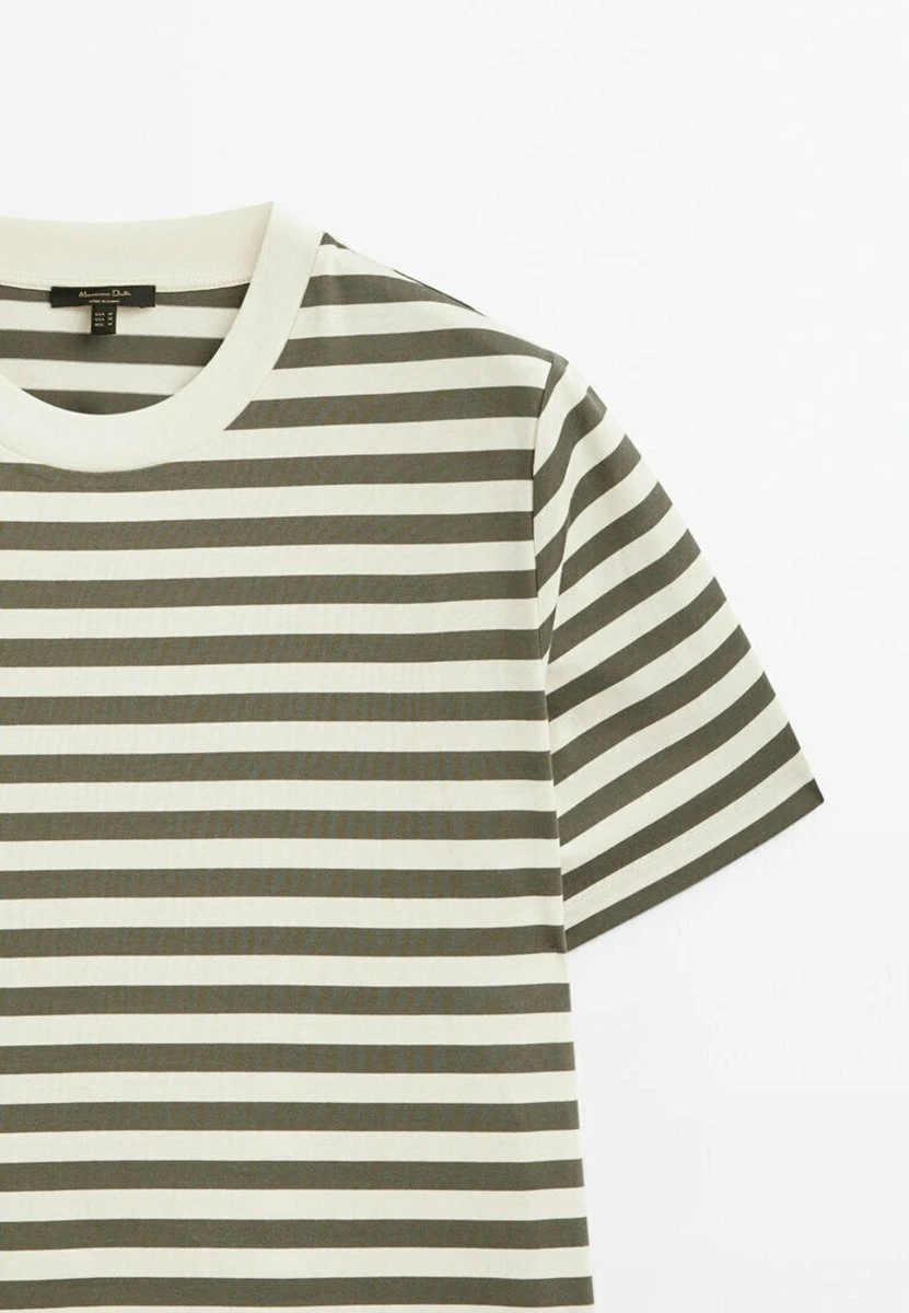 Massimo Dutti Short Sleeve Striped - Print T-Shirt - Khaki 10 Massimo Dutti Short Sleeve Striped - Print T-Shirt - Khaki - Image 8