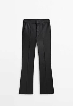 Massimo Dutti Waxed Kick With Central Seam - Trousers - Black -Massimo Dutti Shop bab602ced4b94d5b9fdb2de316c2b2c0