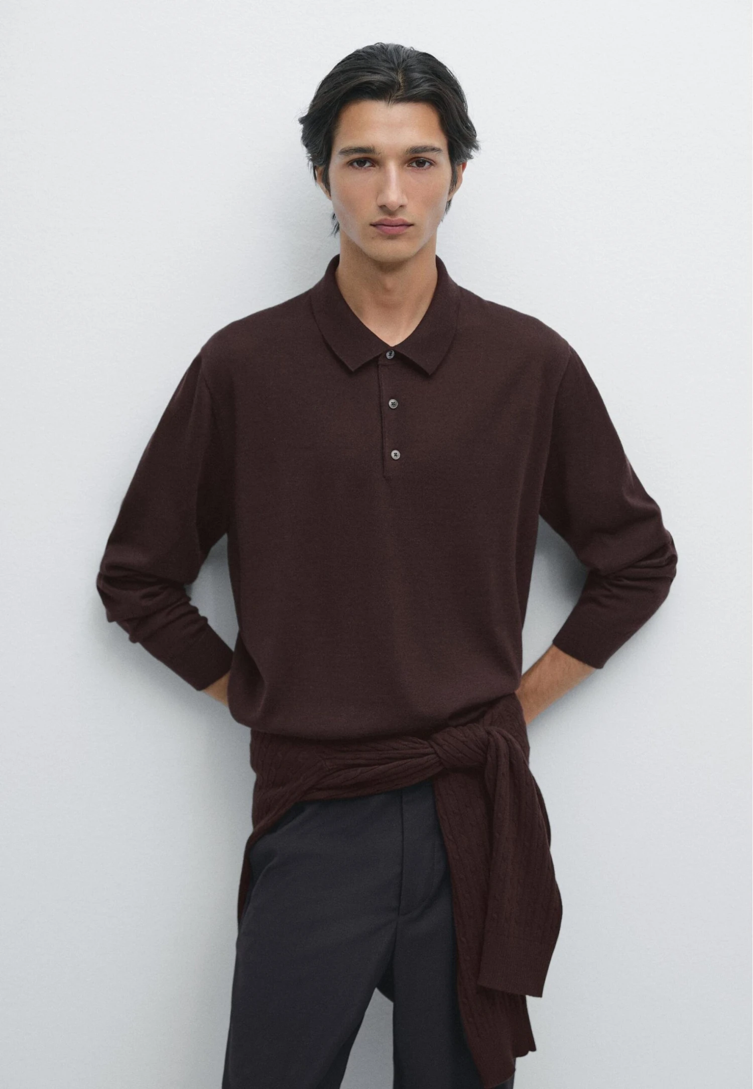 Massimo Dutti MERINO POLO COLLAR LONG SLEEVE - Long Sleeved Top - Bordeaux 3 Massimo Dutti MERINO POLO COLLAR LONG SLEEVE - Long Sleeved Top - Bordeaux