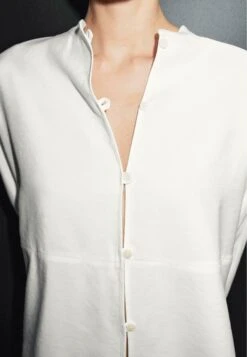 Massimo Dutti STAND COLLAR WITH FRONT SEAM - Button-down Blouse - Beige -Massimo Dutti Shop bb0d77866e934e049f1751c722f174e6