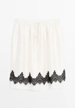 Massimo Dutti CONTRAST LACE-TRIMMED - A-line Skirt - White -Massimo Dutti Shop bb2d17524b7f451784573251c270a5f6
