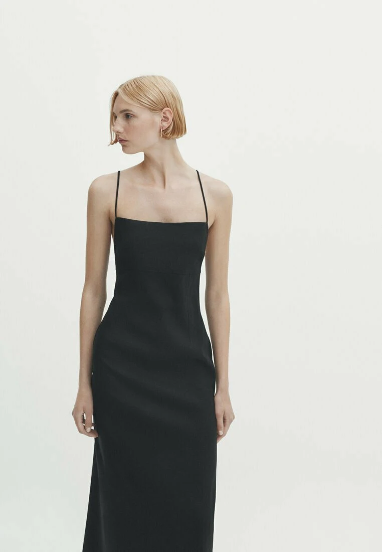 Massimo Dutti Blend Midi With Straps At The Back - Day Dress - Black 4 Massimo Dutti Blend Midi With Straps At The Back - Day Dress - Black - Image 2