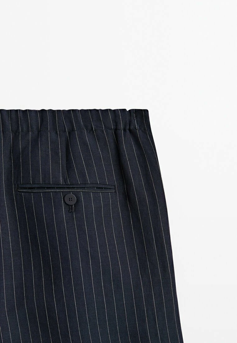 Massimo Dutti Striped With Elasticated Waistband And Darts- Trousers - Dark Blue 5 Massimo Dutti Striped With Elasticated Waistband And Darts- Trousers - Dark Blue - Image 3