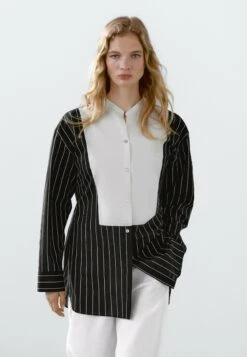 Massimo Dutti STRIPED CHEST GARMENT - Button-down Blouse - Black