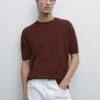 Massimo Dutti LIGHTWEIGHT CREW NECK WITH SHORT SLEEVE - Basic T-shirt - Bordeaux