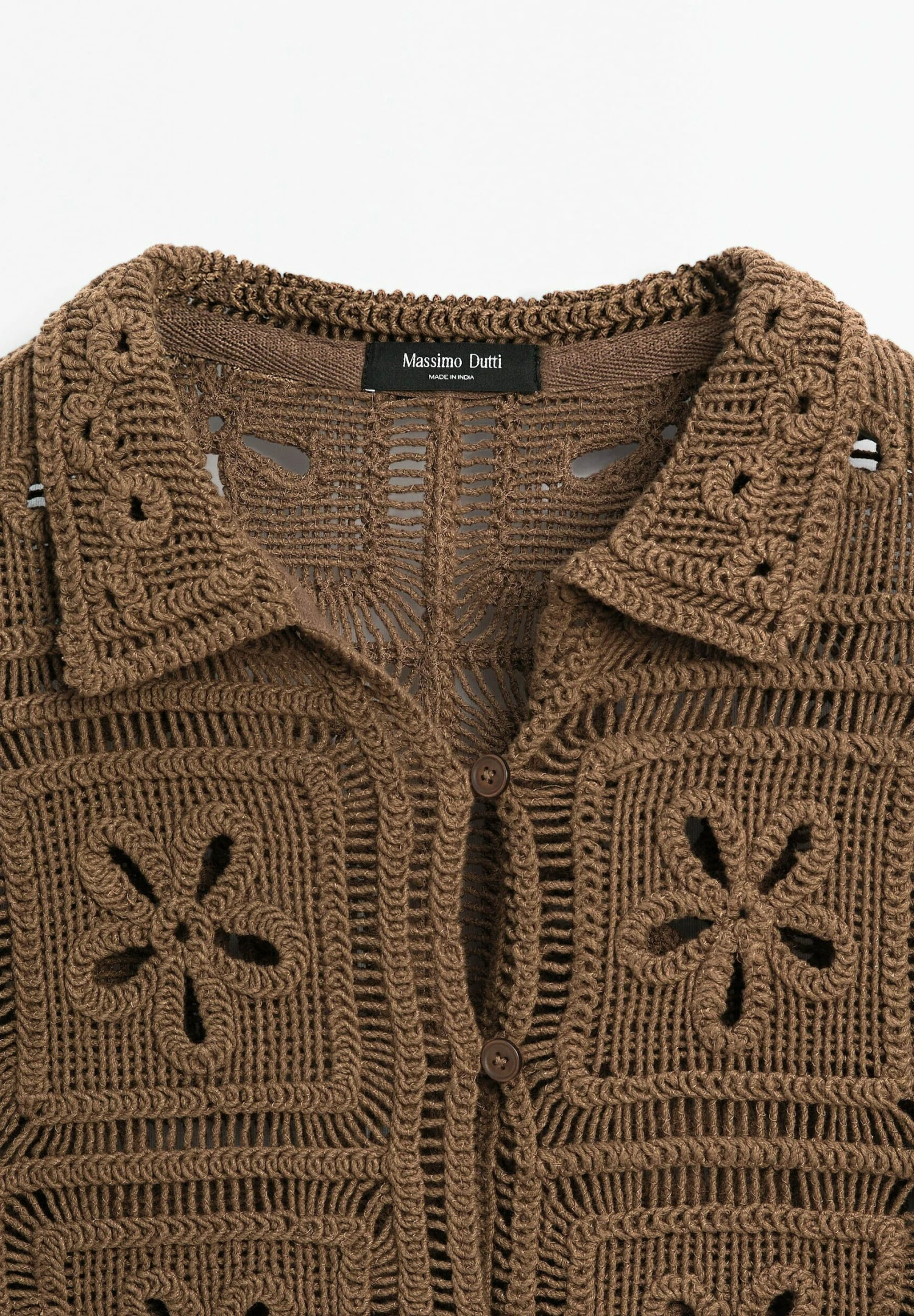 Massimo Dutti CROCHET KNIT WITH BUTTONS - Light Jacket - Dark Brown 10 Massimo Dutti CROCHET KNIT WITH BUTTONS - Light Jacket - Dark Brown - Image 8
