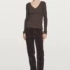 Massimo Dutti V-NECK WITH LONG SLEEVES - Long Sleeved Top - Dark Brown