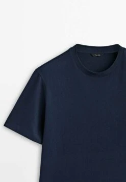Massimo Dutti Textured Short Sleeve - Basic T-Shirt - Blue -Massimo Dutti Shop bc66cff2495445de8efa6910e7884bc7