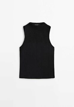 Massimo Dutti Textured Mock Turtleneck - Top - Black -Massimo Dutti Shop bc9a62bb2de3448fa85667ffc02d9335