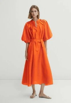 Massimo Dutti With Puff Sleeves- Shirt Dress - Orange