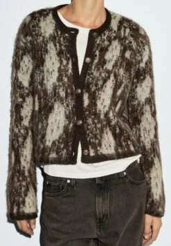 Massimo Dutti BUTTONED SNAKESKIN PRINT - Cardigan - Dark Brown