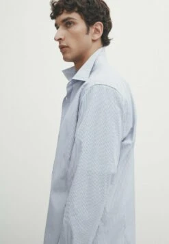 Massimo Dutti Micro-Stripe Two-Ply - Formal Shirt - Light Blue -Massimo Dutti Shop bdfbe138dc0b4671a5d07757792e3fdf