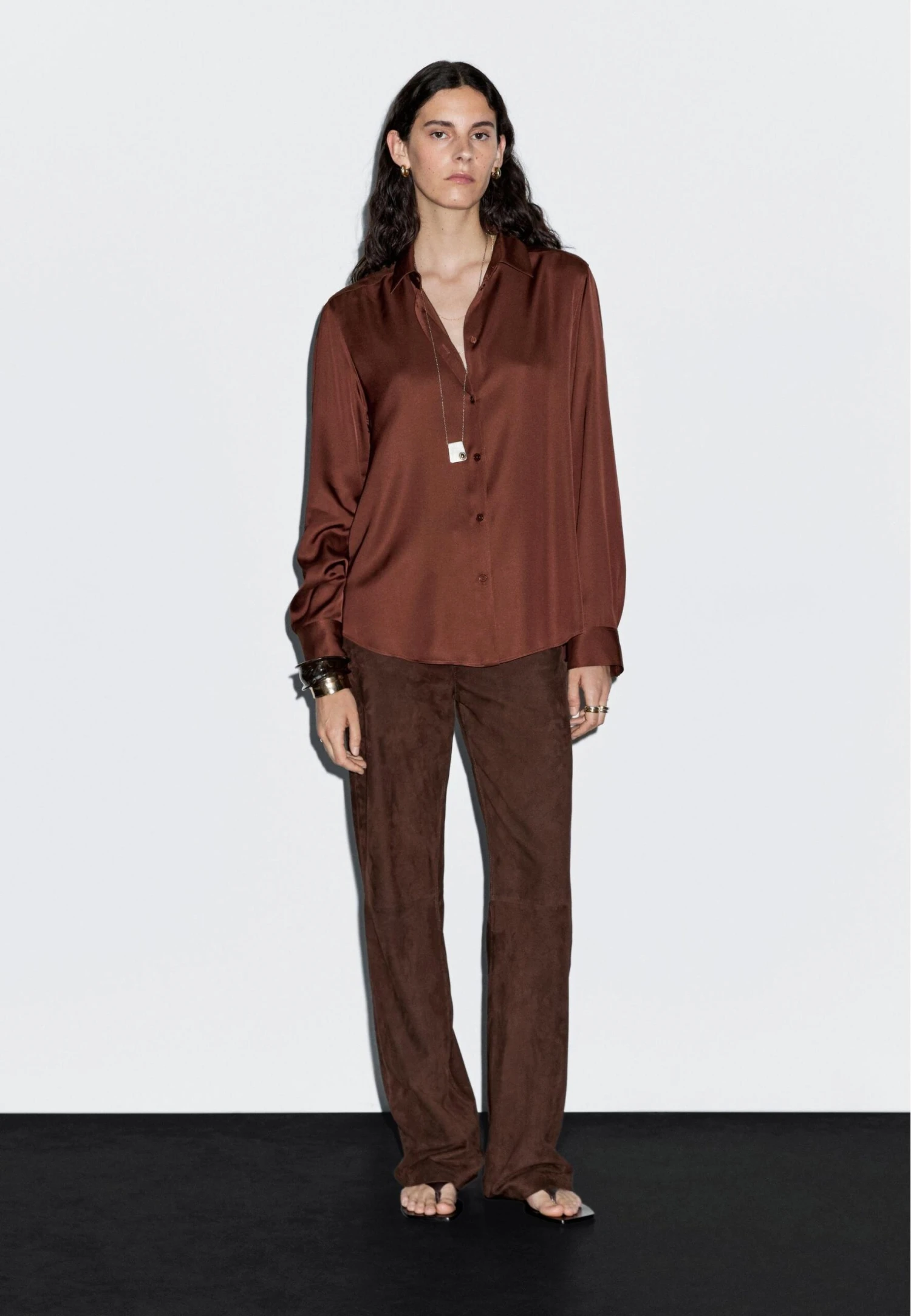 Massimo Dutti FLOWING SATIN LONG SLEEVE - Button-down Blouse - Brown 4 Massimo Dutti FLOWING SATIN LONG SLEEVE - Button-down Blouse - Brown - Image 2