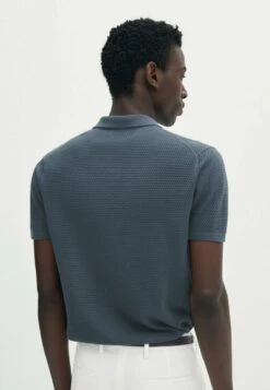 Massimo Dutti Textured Short Sleeve - Polo Shirt - Mottled Dark Blue -Massimo Dutti Shop be2687bae82f4c08989f13c4c999ffb3