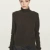 Massimo Dutti KNIT HIGH NECK SWEATER WITH SHOULDER DETAIL - Jumper - Dark Brown