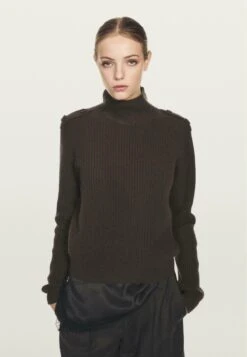 Massimo Dutti KNIT HIGH NECK SWEATER WITH SHOULDER DETAIL - Jumper - Dark Brown