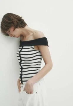 Massimo Dutti Striped With Buttons And Contrast- Blouse - White -Massimo Dutti Shop bf0b292c636c41c99b4071a635ea9e97