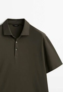 Massimo Dutti Short Sleeve Diagonal Micro - Polo Shirt - Khaki -Massimo Dutti Shop bf9a4b4e0b344ac68f70e07fa384e255