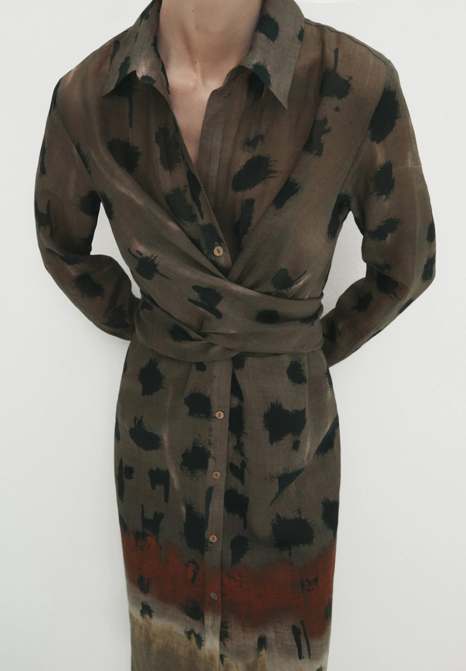 Massimo Dutti Printed With Knot - Shirt Dress - Brown 5 Massimo Dutti Printed With Knot - Shirt Dress - Brown - Image 3