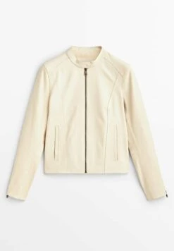 Massimo Dutti Leather Jacket - White -Massimo Dutti Shop c0c3f271908a4df3a9ee3b492d91651a