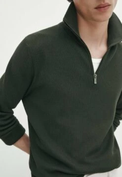 Massimo Dutti Textured Mock Neck With Zip - Jumper - Green -Massimo Dutti Shop c0f83db61ef7476693365055fb075b41